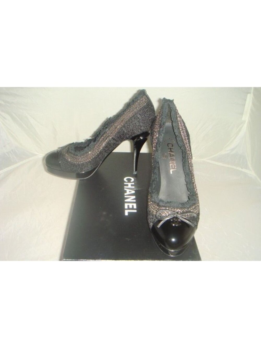 Chanel Black Tweedy Platform Heels CC Logo Women’s Size 41 New in Box